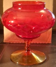 Large Vintage Italian Empoli Glass Ruby Red Apothecary / Bon bon Jar Missing Lid