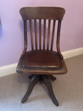 Antique Oak Swivel Wooden Desk Chair