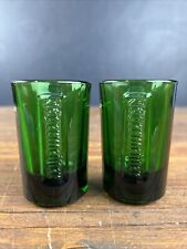 2x Green Glass Embossed Jagermeister Collectable Shot Glasses