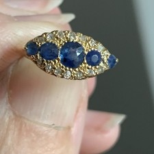 18 Carat Yellow Gold Sapphire And Diamonds Art Deco 3 Row Ring