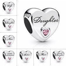 925 Sterling Silver With Love Heart Charm Bead for Bracelets - Birthday Gift