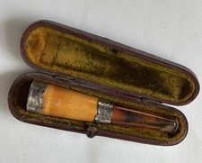 Antique Silver Band Meerschaum & Amber Cigar Cheroot Holder Boxed