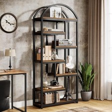 71" Tall Arched Bookshelf, Industrial Etagere Bookcase with Open Display Shelves