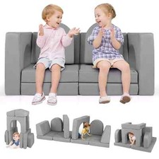 Modular Kids Play Couch w/ Breathable Suede Fabric Grey