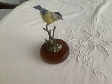 Blue Tit Ornament On Metal Tree Branch With Wooden Base