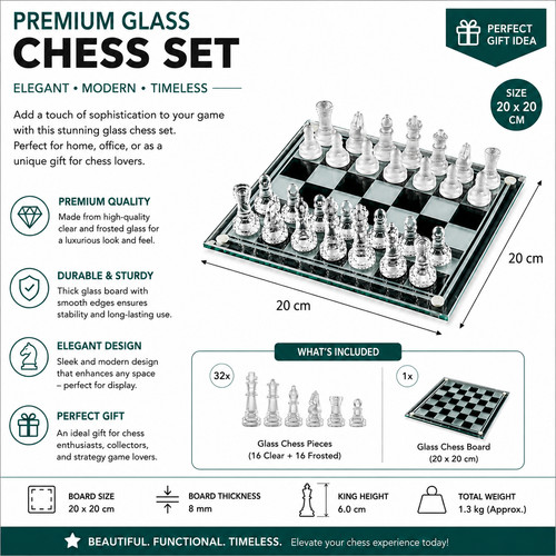 Glass chess board traditional - chess,