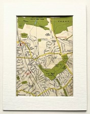 Antique 1940s London Map - Mounted - COLOUR - EAST BARNET, COCKFOSTERS WHETSTONE