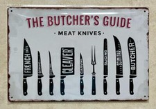 THE BUTCHER'S GUIDE MEAT KNIVES METAL SIGN MAN CAVE HOME BAR RESTAURANT 20x30