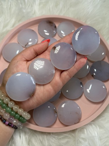 Blue chalcedony flat palmstone - chalcedony,