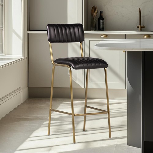 Black real leather bar - leather, stool