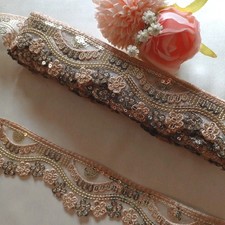 New 4+ Meters Fancy Peach Embroidery (Bridal Saree Sew On Trim Edge Border Lace