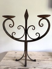 Vintage Iron 2 Arm Candelabra Rococo Gothic Candle Holder Table Candlestick