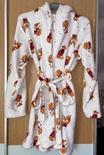 DREAM & LOUNGE FOX soft fleece hooded white red robe dressing gown size M 12 14