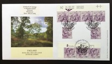 2002 9x68p England Country Definitive Cylinder Strip + Margin on First Day Cover