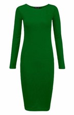 WOMENS LADIES LONG SLEEVE MIDI DRESS STRETCH BODYCON PLAIN JERSEY MAXI PLUS size