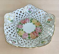 Vintage Capodimonte Handpainted Reticulated Bowl Dish 23cm Rose design Italy