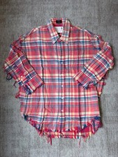 £635 R13 Plaid Orange Blue Multi Japanese Cotton Fabric Fringed Shirt XS