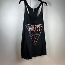 Stranger Things Next Level Womens Tank Top Black Hawkins Police Rat Crest XXL