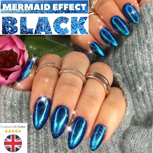 Mermaid effect black nail - nail, art
