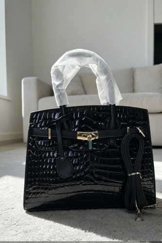 Black croc effect - black, handbag