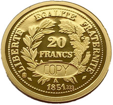 333 solid gold 1851 A France 20 francs medal token