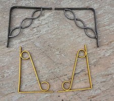 Job lot of 4 Dark Grey & Mustard Brackets for shelf mounting or hanging baskets.