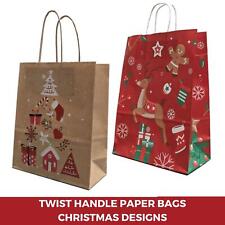 Christmas Paper Gift Bags Twisted Handle Party Carrier Recyclable Xmas Tree 