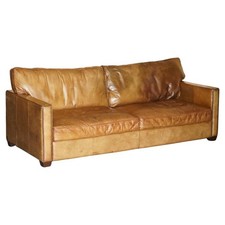 VISCOUNT WILLIAM HALO TIMOTHY OULTON DESIGNED BROWN LEATHER THREE SEAT SOFA