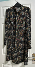 Next Black with Autumn Colour Floral Print Dress Size 8 Regular - Good Condition