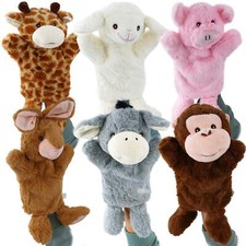 Animal Plush Puppets Set Of 6 Hand Glove Soft Story Telling & Act Wildlife Theme