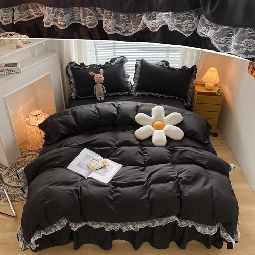 Black ruffle duvet cover - black, sets