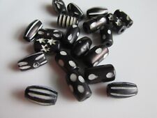 Jewellery Craft Design - Black 12mm Tube Batik Pattern Bone Bead Beads PK10