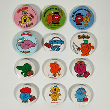 12x Vintage Mr Men Beefeater Button Badges Roger Hargreaves