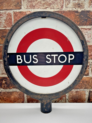 Vintage enamel bus stop sign - bus,