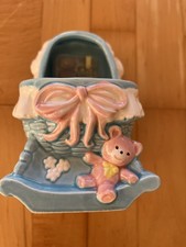 Vintage Musical  Baby Crib Planter • Japan Sankyo Music Box • Brahms’s Lullaby