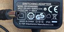 Genuine E-Tek ZD12D240050BS 24V 500mA Battery Charger Power Supply Adapter