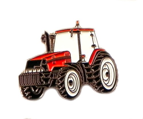 Red tractor metal enamel pin - red,
