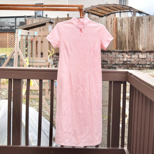 Pink lace flora qipao midi - lace,
