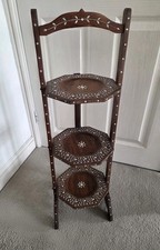 Anglo-Indian Folding 3 Tier Hoshiarpur Cake Stand with Carved with Inlay