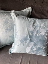 DORMA 40 x 40cm Pale Blue Duck Egg Embroidered Floral Cushions Feather Fill