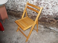 Vintage Pine Wooden Folding Chair Mid Century  Slat Seat Garden School Chair