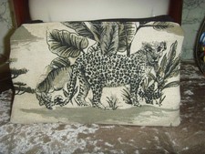 COSMETIC PURSE IN CHEETAH BLACK GREY  DESIGNER COTTON    ZIP  22cm x 13cm LINED