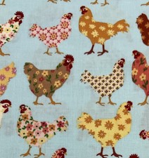 Fat Quarter Poppie Cotton Homestead Farm Chicken Hen Floral Cute Cotton Fabric