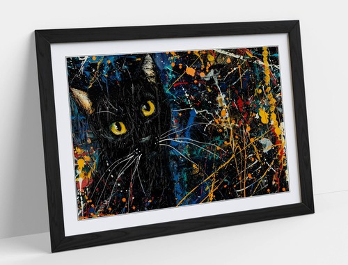 Cute black cat jackson pollock - black,