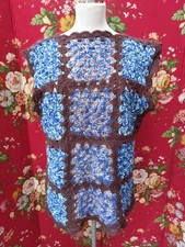 Handmade Crocheted Knitted Woollen Boho Hippy Blue & Brown Gilet Size 12/M