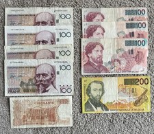 9 Belgian Banknotes 7x100 (3 Ensor & 4 Beyeart) 1x200, 1x 50 Francs)
