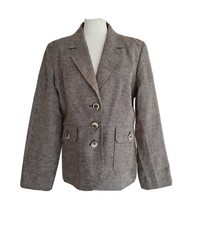 Paul Costelloe Dressage Womens Choc/Cream Herringbone Linen Blazer. Size UK 14.