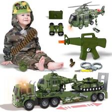 Kid Military Truck Helicopter Tank Playset 13PC Army Accessories Light Sound Toy