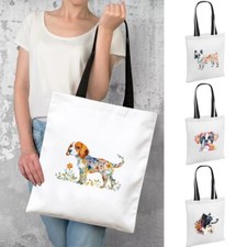 Printed dog Canvas Shopping Bag Foldable Shoulder Tote Shopper Bag