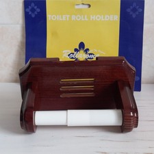 Retro Toilet Roll Holder Wood Mahagony Wall Mounted Wooden Rustic Bathroom